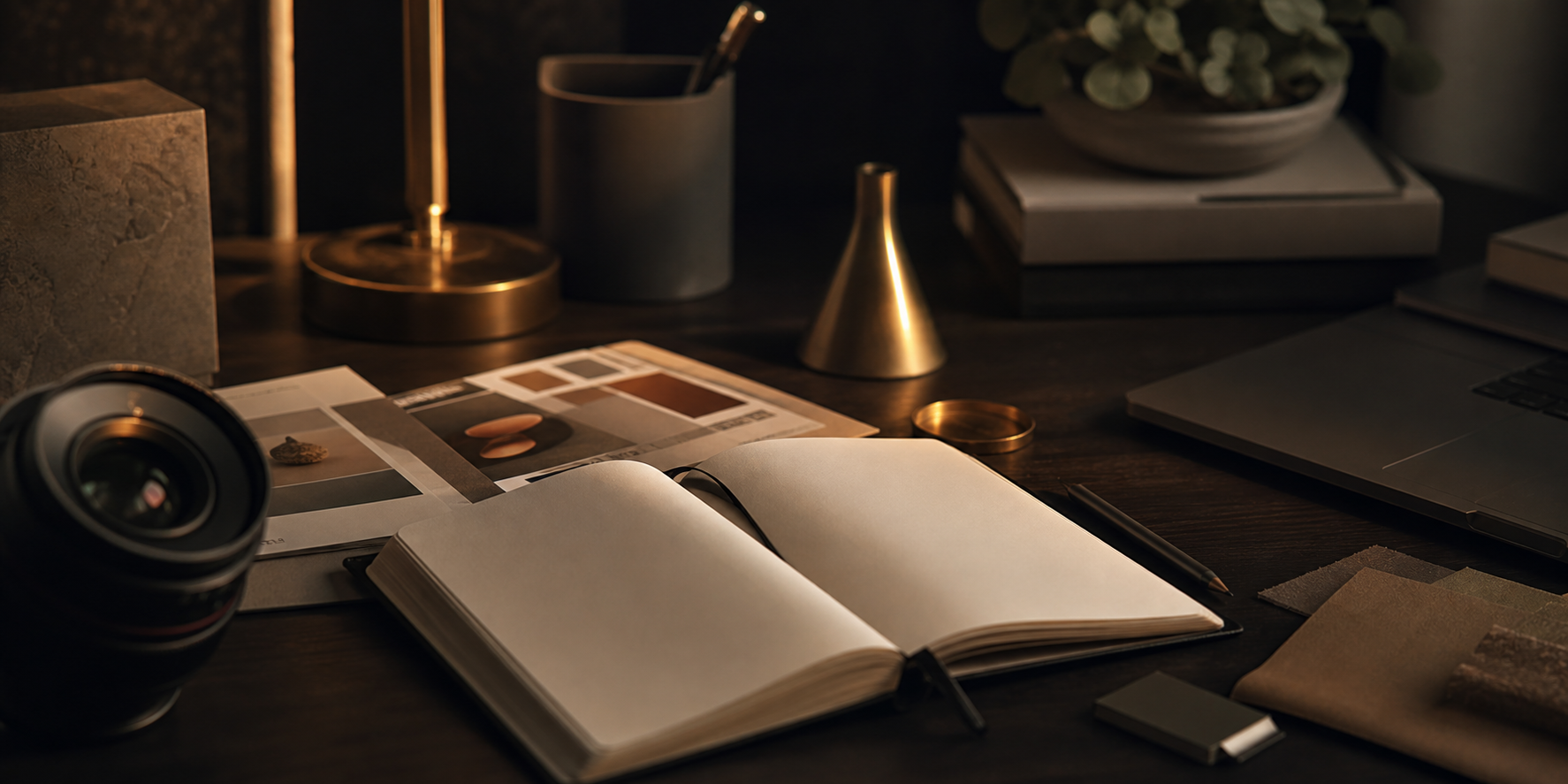 Warm founder studio still life hero image
